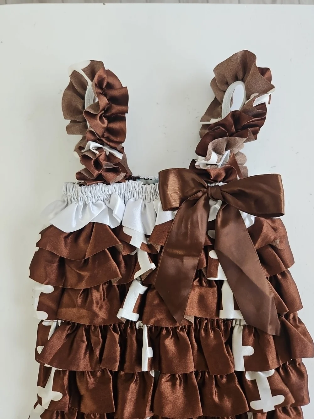 Football Ruffle Satin Romper, Newborn Photo Prop Size Medium Team NFL 0-6m
